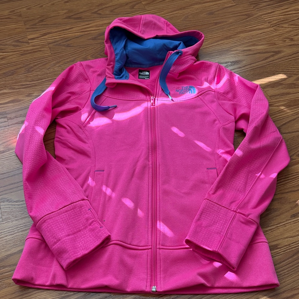 The North Face Hot Pink Zipup Jacket with Blue Lined hood